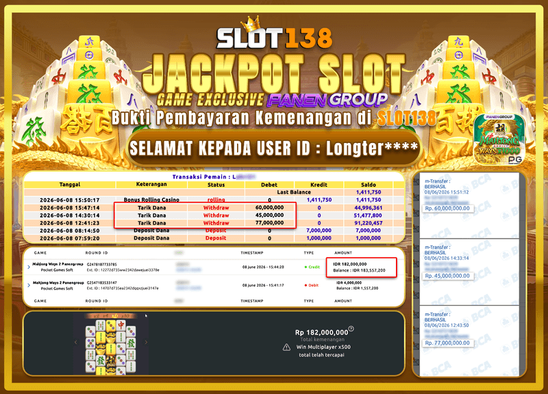 PECAH! MAHJONG WAYS 2 BAYAR 182 JUTA DI SLOT138!